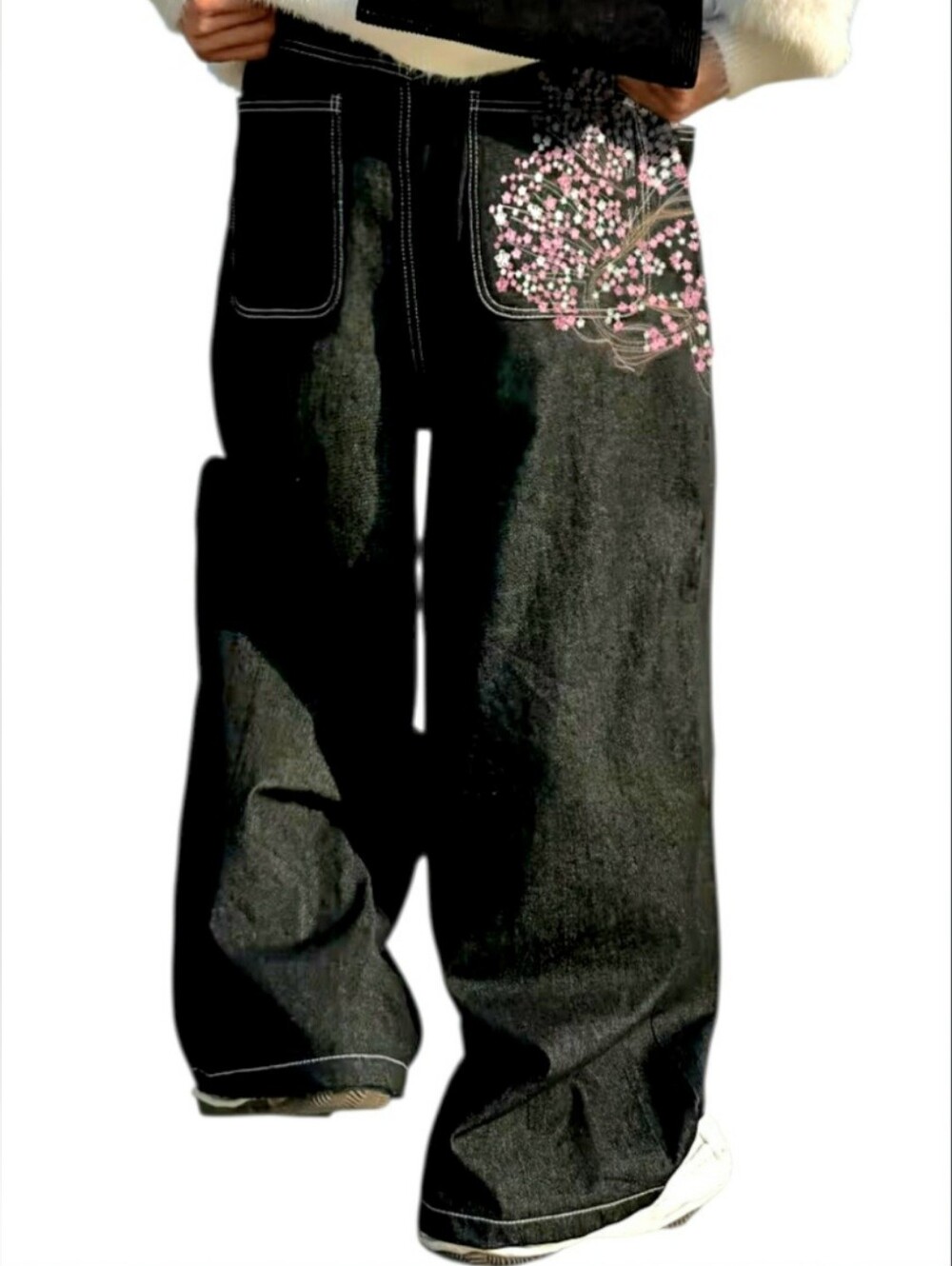 Cherry Blossom Graphic Denim Pants